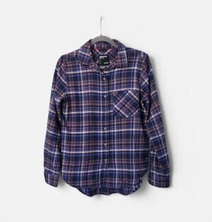 Marmot Maggie Blue Purple Flannel Plaid Button Back Detail Shirt, Women's Small